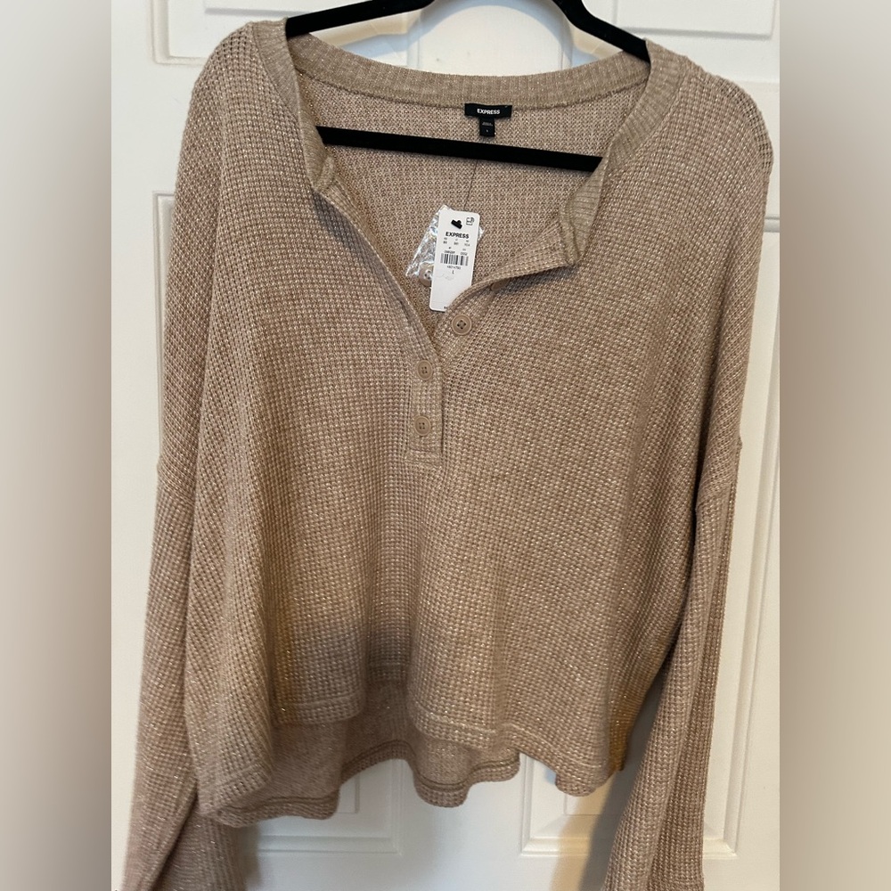Express Women's Beige Waffle Henley Top